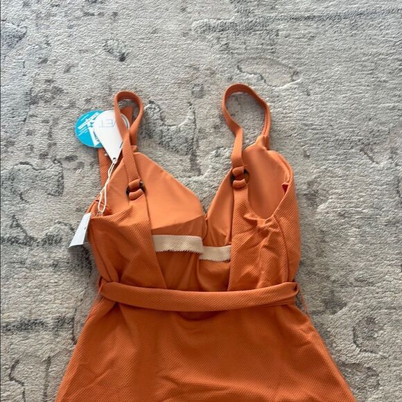 Orange One Piece Swimsuit with Deep V-Neck and High-Cut Legs - Picture 6 of 9